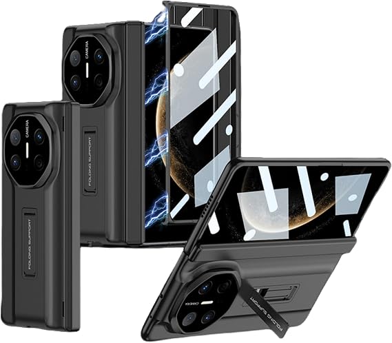 Huawei Mate X6 Case, Foldable Smartphone Case with Built-in Screen Protector, Hinge Protector and Stand, Support Wireless Charging Function Black