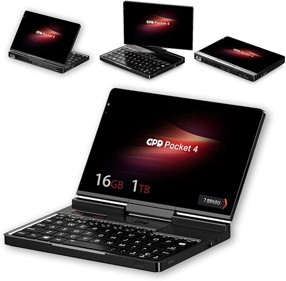 GPD Pocket 4 Mini Laptop 22.4cm 2.5K 144Hz Touch Screen with AMD Ryzen 7 8840U (16GB LPDDR5X | 1TB SSD) Wi-Fi 6E, Bluetooth 5.3, PC Modular Hand, for Gamer/Developer/Professions/Travelers