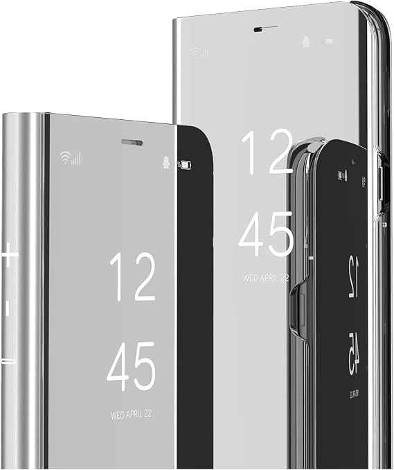 Flip Case for Apple iPhone 15 Pro Max - Mirror Design Clear View Flip Bookstyle Luxury Protecter Shell With Kickstand Phone Case Cover for Apple iPhone 15 Pro Max. Flip Mirror: Silver