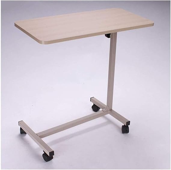 Standing Bedside Desk Thick Solid Wood Desktop Overbed Table L-Shaped Base Laptop Desk Portable Mobile Coffee Table