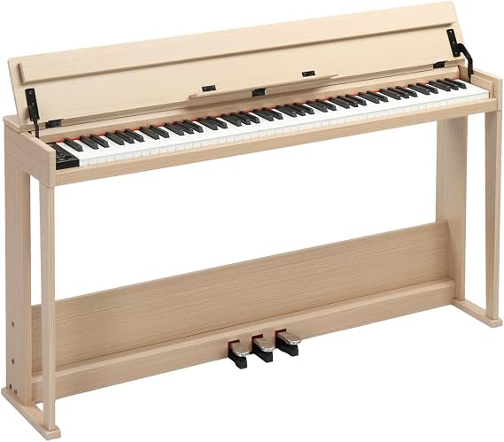 Glarry 88 Key Digital Piano for Beginners, Full Size Semi Weighted Home Electric Piano with 128 Tones and 128 Rhythms, Bluetooth, Triple Pedal, Headphone and LED Screen (Natural)