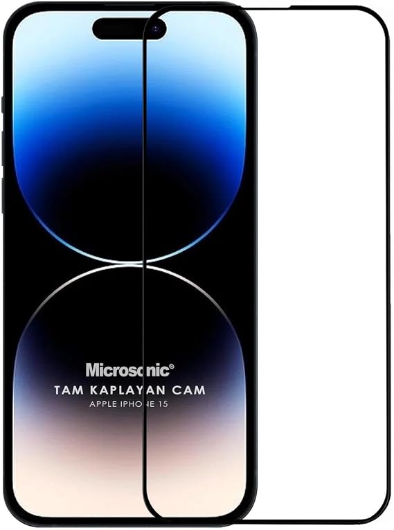 Microsonic Ekran Koruyucu Apple iPhone 15 için Tam Kaplayan Temperli Cam Ekran Koruyucu Siyah [iPhone 15 ile Uyumlu Ekran Koruyucu - Siyah]