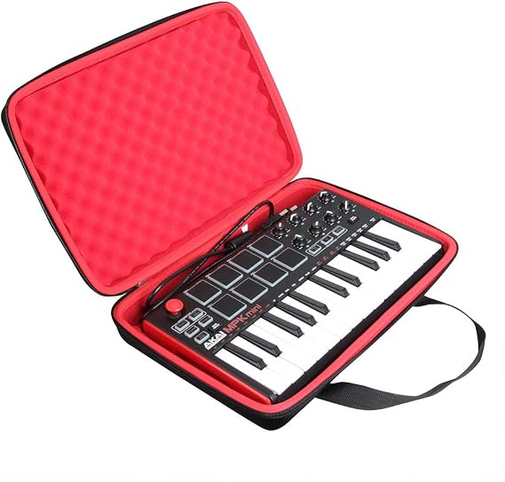 Hard EVA Travel Case for AKAI Professional MPK Mini MKII | 25-Key Portable USB MIDI Keyboard by Hermitshell (Black+Red)