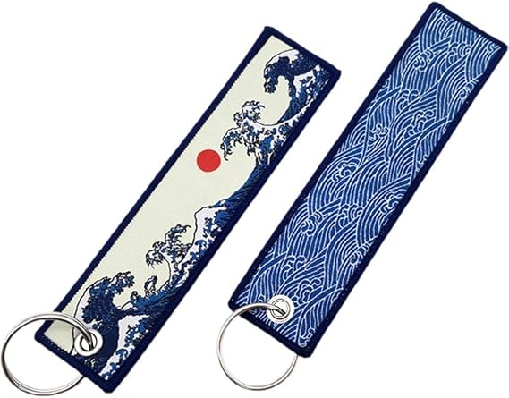 Motorcycle Keychain Tag, 2 Pcs Japanese Style Keyring Fabric Embroidered Tag Keyring Personality Keychain Key Ring for Motorcycles Bike