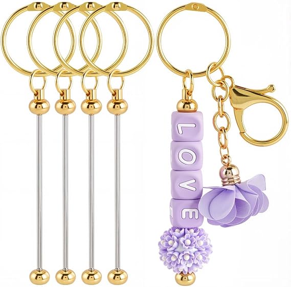 SUNNYCLUE 1 Box 10pcs Keychain Bead Bar Gold Key Chains Bar Diy Metal Iron Golden Beading Items Detachable Keyring Strips Blank Bulk for Jewellery Keychain Making Charm Wedding Birthday Crafts Gift