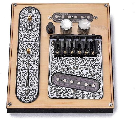 6 Strings Saddle Bridge Plate Loaded Alnico V Pickup,3 Way Switch Electric Guitar Control Plate, Guitar Neck Pickup Set for Telecaster Guitars Replacement (GMA15) (Black)