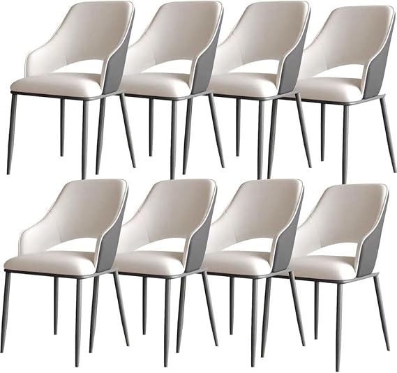 Dining Chair Kitchen Dining Chairs Set Of 8 Micro Fiber Leather Armchair Living Room Lounge Counter Sturdy Metal Legs(Light Grey+dark Grey)