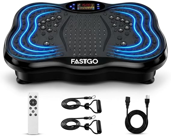 Fastgo Profesyonel 2D Titreşimli Egzersiz Aleti – 199 Hız Seviyesi, 5 Farklı Mod ve Bluetooth Hoparlörlü Uzaktan Kumandalı ve 2 Direnç Spor Aleti, Siyah