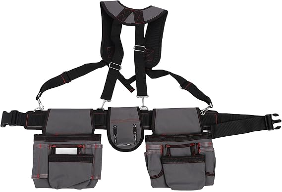 Tool Belts for Men, 600D Oxford Cloth Carpenter Tool Pouches Adjustable Suspender Straps Waist Storage Organiser for Construction Workers Builders