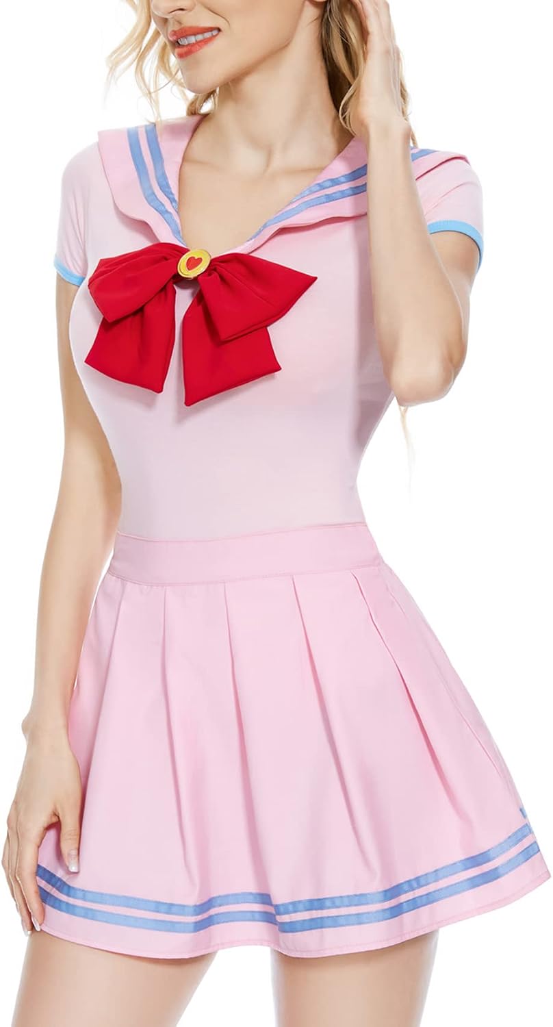 CutiePlusU Button Crotch Onesie Adult Romper Bodysuit Cosplay Magical Sailor Onesie Skirt Set