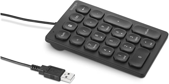 Kensington Wired Numeric Keypad, 21-Key Number Pad with 4 Shortcut Keys, Quiet Scissor Keys, Compact USB-A Numeric Keyboard, for Windows, macOS & Chrome OS (K79820WW), Black