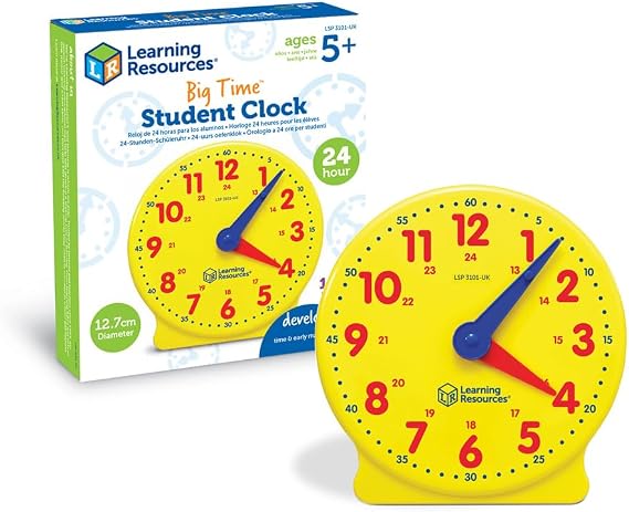 Learning Resources Big Time 24-Hour Student Clock - Kids Learning To Tell Time, Analogue Clock