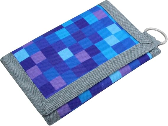 sundee RFID Trifold Canvas Outdoor Sports Wallet for Kids,Front Pocket Wallet with Magic Sticker, Kids Wallets for Boys - Blue Square