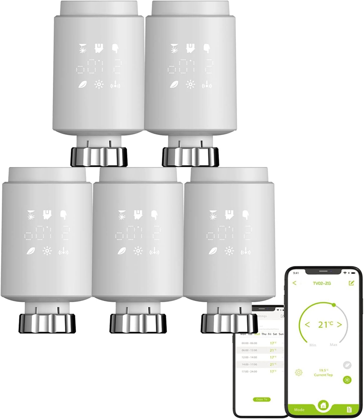 Qiumi Zigbee Thermostat Radiator Valve, Smart Programmable Thermostat, Temperature Heater, eTRV, Alexa,Googlehome Voice Control, connector type is M30 x 1.5