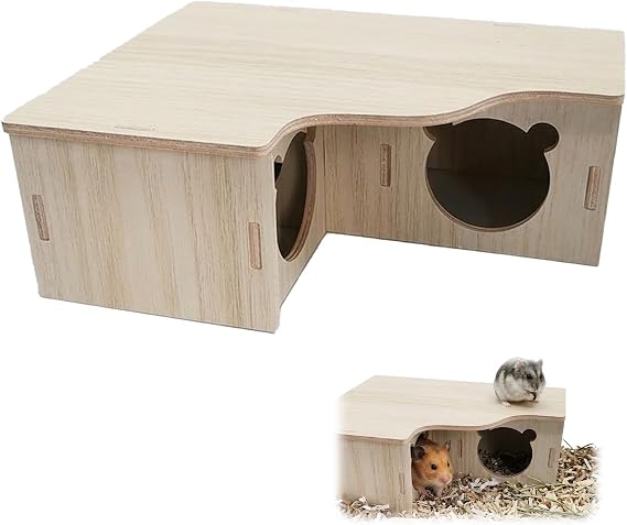Wooden Hamster House, Hamster Platform, Hamster Hide Multi Chamber Hides Hamster Cage Accessories for Hamsters, Squirrels, Guinea Pig And Hedgehogs, Perfect for Small Animal Exploration