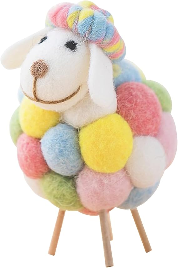 PLUSHCEWT Handmade Wool Felt Sheep Ornament, Cute Colorful Felted Sheep Home Décor Soft and Quirky Decorative Lamb Figurine for Living Room, Office, Christmas, New Year Decorations New Home Gift (B)