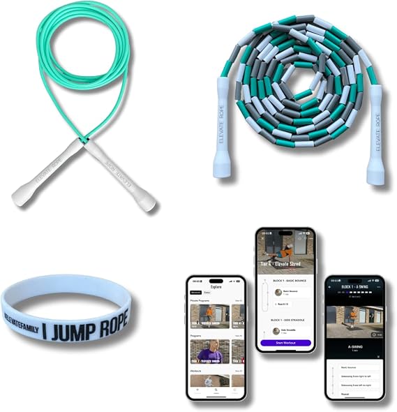 Elevate Rope - Jump Rope Bundle With Workout App - 2 x Adjustable Jump Rope - Adults & Kids - Speed + Beaded Rope - Condition & Tricks - Indoor/Outdoor - Jump Rope Set