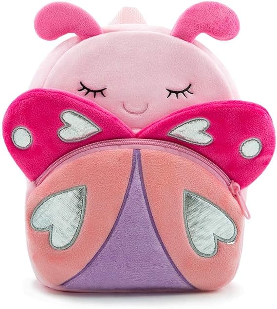 Mini Plush Toddler Rucksack for Boys and Girls, Small Kids Backpack for Nursery, Preschool, Kindergarten, Travel (Pink Butterfly)