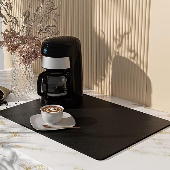 Dish Drying Mat Dish Drying Mat Sink Dish Drying Mat Silicone Coffee Machine Drying Mat Absorbent Drying Mat for Kitchen Counter Bar Black 30 x 50 cm