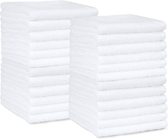 Amazon Basics Bath Towels Set 100% Cotton Absorbent Towel Washbasin 30 x 30 cm, White, Pack of 24