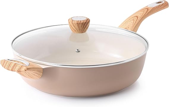 SENSARTE 30cm Deep Ceramic Nonstick Frying Pan, 4.7L Saute Pan with Lid