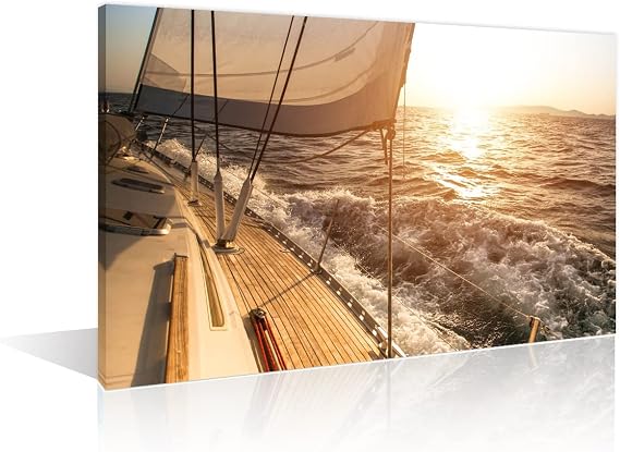 TISHIRON Sunset Seascape Pictures Wall Decor Sailboat Sailing at Sea Wall Art Mast Sailboat Artwork 1 Panel Printed on Canvas Paintings for Home Giclee Framed Ready to Hang in Living Room(24" Wx36 H)