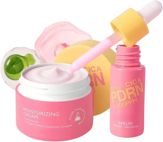 Centella Asiatica 2-Piece Skincare Set (Serum + Cream) - PDRN Cell Repair Technology, with synergistic effects of peptides and niacinamide, to create smooth, calm, and healthy skin