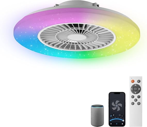 Smart LED Ceiling Light with Fan,RGB Ceiling Fan Lights, Stepless Dimming Light, 60CM Modern Fan Lighting,Ceiling Fan with RGB Light for Living Room, Dining Room, Bedroom [Energy Class F]