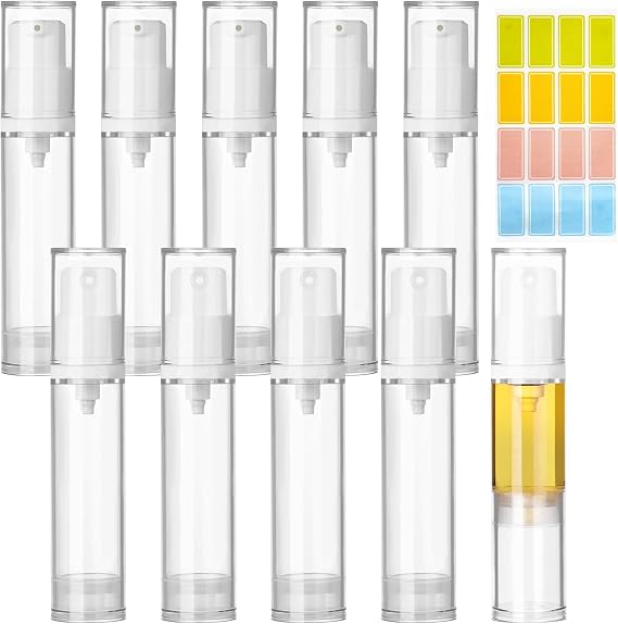 Leikedun 10 Pcs 10ml Airless Pump Bottles Refillable Vacuum Pump Bottles
