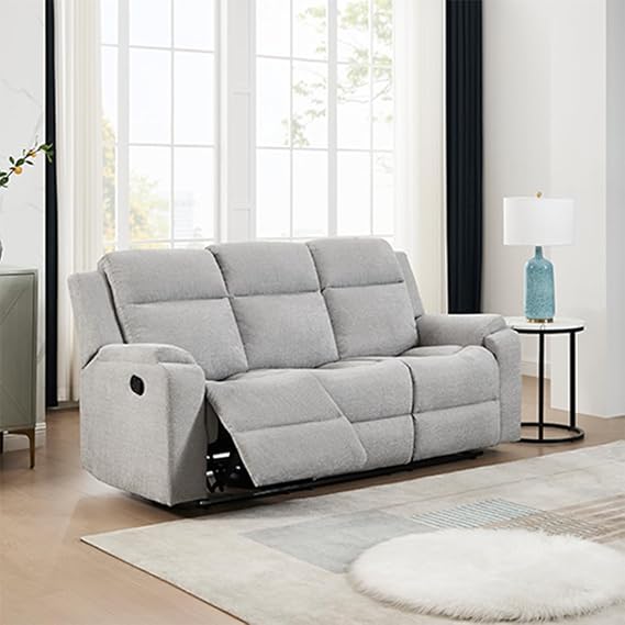 More4Homes Orka 1+2+3 Seater Chenille Fabric Manual Recliner Sofa (Grey, 3 Seater)