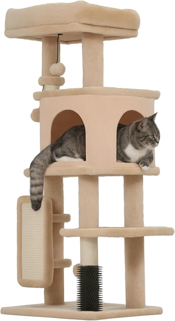 PawHut Cat Scratching Tree Height 104 cm with Platforms Beige