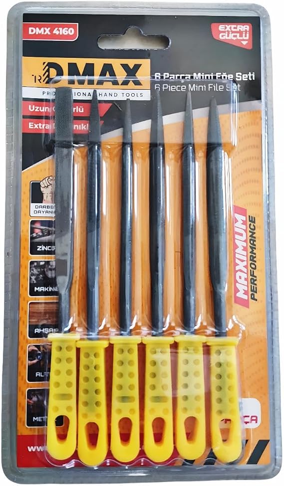 Dmax 6 Parça Mini Eğe Seti – Düz, Yuvarlak, Yarı Dairesel, Kare, Üçgen ve Oval Eğe Çeşitleri | Hassas Metal, Ahşap ve Plastik İşçiliği İçin El Aletleri | Zanaat ve Modelleme İçin Uygun