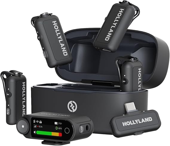 Hollyland LARK MAX 2 Combo-4 Person Version, Wireless Lavalier Microphone, Tailored for Multi-Person Shooting Scenarios, Microphone for Camera, iPhone, Android, (4TX + 2RX+ Charging Case)