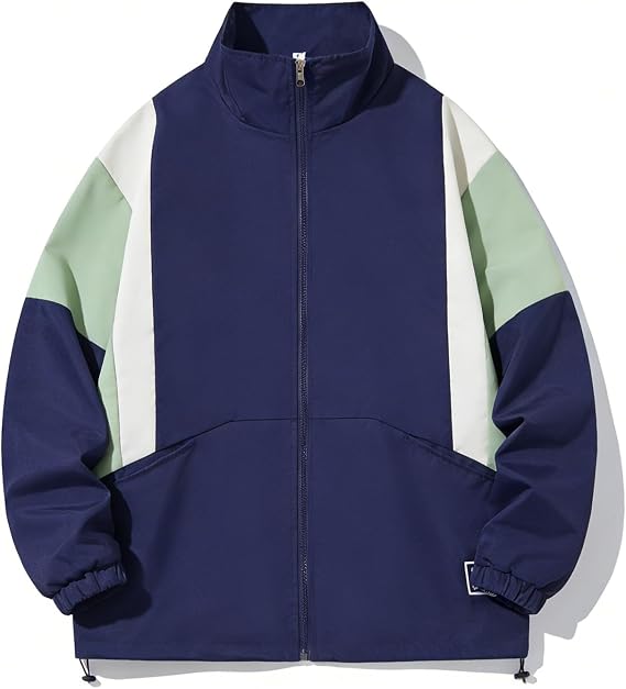GURUNVANI Patchwork Jacket Mens Full Zip Windbreaker Vintage Varsity Jacket