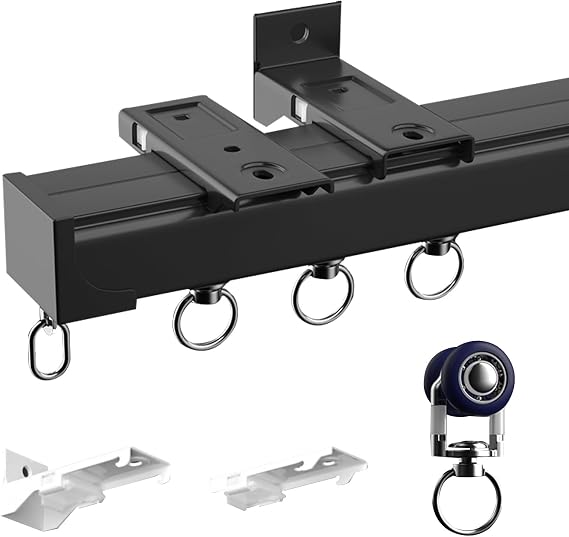 Extra Thick Curtain Track System Silent Aluminum Alloy Sliding Tracks Curtain Gliders, Curtain Tracks, Ceiling Or Wall Mount for Windows, Room Divider Curtains, Mute Slide(Black,200cm(6.6ft))