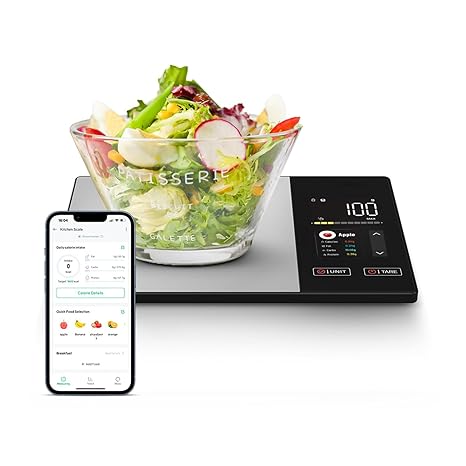 Smart Food Kitchen Scale with Nutritional Calculator, Free App for AI Scan, Bluetooth App for 999+ Foods, Calorie Counter & Nutrient Analyzer, 5000g Capacity, 11 lb / 5 kg