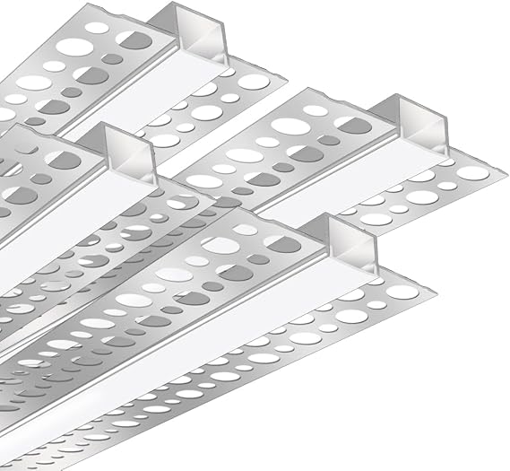 LEDLightsWorld Plaster-in Drywall LED Profile, 4 Pack 3.3ft/1M Aluminum LED Profile with Milky Diffuser for 9mm LED Strip, Trimless Plaster Aluminum Profile Channel for Ceiling and Wall [Energy Class G]