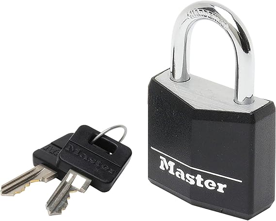 Master Lock 9130EURDBLK Key Padlock in Aluminium with Vinyl Cover, Black, 3 x 5,2 x 1,6 cm