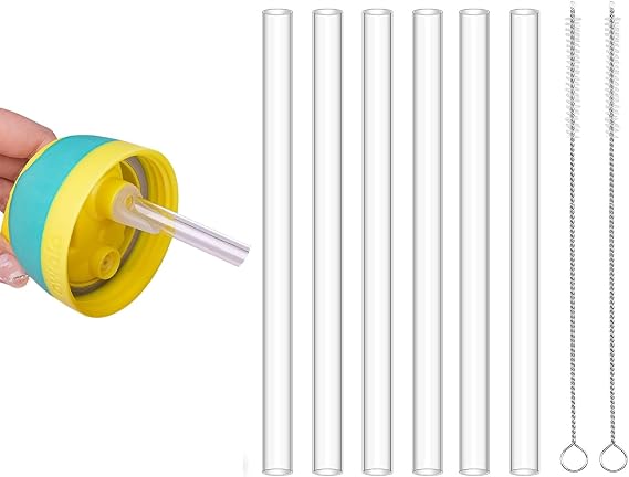 Replacement Plastic Straws for Owala Water Bottle 24oz & 32oz, 6 Drinking Straws with 2 Straw Cleaning Brush, Reusable Clear Straws for Owala Freesip Flip Insulated Stainless Steel Water Bottle