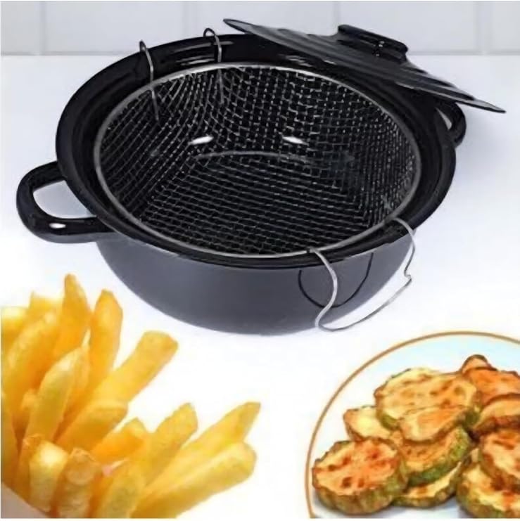 Süper Kaliteli Kapaklı Emaye Fritöz Patates Kızartma Tenceresi 25 cm Siyah, fdn2136