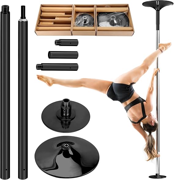 Professional Pole Dance Bar Height Adjustable 223-280 cm Static & Rotatable with Extension, Chrome Steel, Load Capacity 200 kg, Easy Assembly, for Indoor Pole Dancing, Gymnastics, Fitness