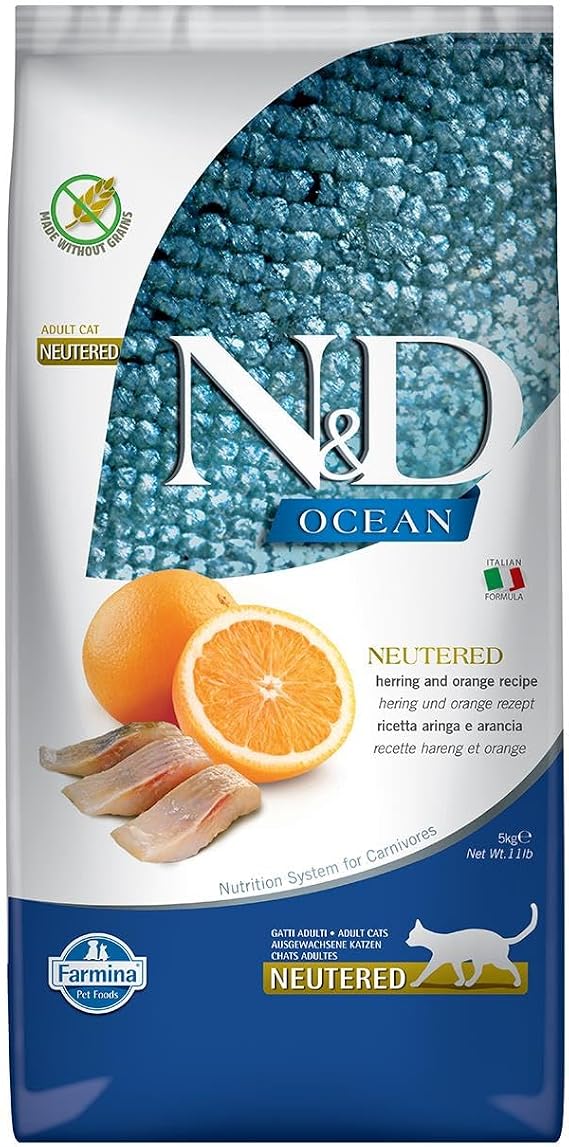 N&D Ocean Ringa Balığı & Portakal Kısırlaştırılmış Yetişkin Kedi Maması 5 Kg [Enerji Sınıfı A+]