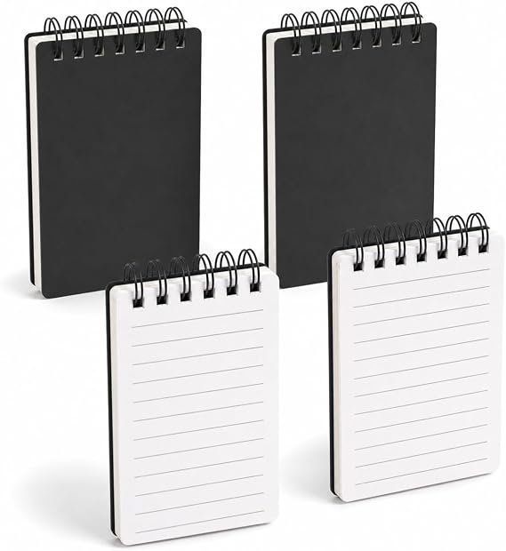 A7 Notebook 4 Pack Black, 80 Sheets 160 Pages, Bleed-Resistant Paper, 102x72mm, Small Pocket Notebook, Mini Notepad, Pocket Notepad, A7 Notepad, School Office Business Memo Travel Lined
