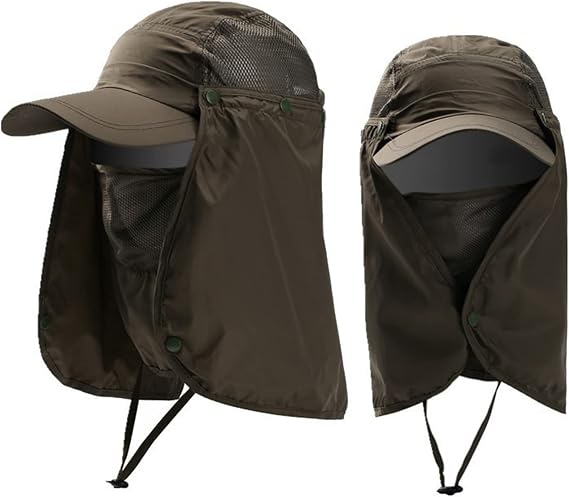 Sun Hat with Detachable Neck Face Flap Cover UPF 50+ Protection Wide Brim Fishing Hat Breathable Mesh Baseball Cap Quick Dry Outdoor Sun Visor Hat for Men Women Cycling Camping Hiking Walking Travel