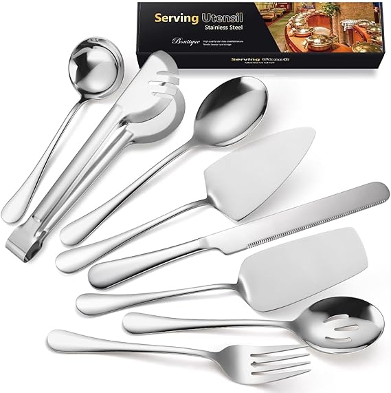 AARAINBOW - Host Serving Utensils Set, 8 Pieces Stainless Steel Buffet Party Flatware Sets with Serving Spoon Slotted Spoons Serving Forks