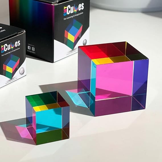 CMY Cubes Original 50mm - Cyan, Magenta, Yellow Cubes - Optical Color Cubes - Teaches Subtractive Color Mixing for Ages 15 and Up, Education, Science, Physics, Kinetic Art Desk Object, STEAM