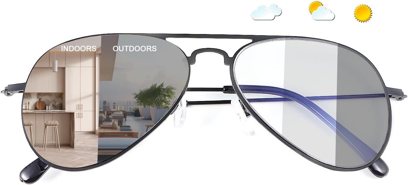 Photochromic Blue Light Blocking Glasses UV400 Sunglasses Anti Eyestrain Computer Gaming Blue Light Screen Blocker Glasses Clear Lens Anti Glare Eye Protection Eyewear for Men Women