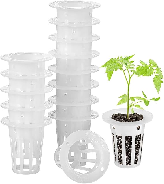 Hydroponic Planting Mesh Pot Net, 20pcs Plant Basket Plastic Garden Net Cup Pots Flower Planting Container for Hydroponic Planting and Earthless Cultivation on Garden Balconies(White)