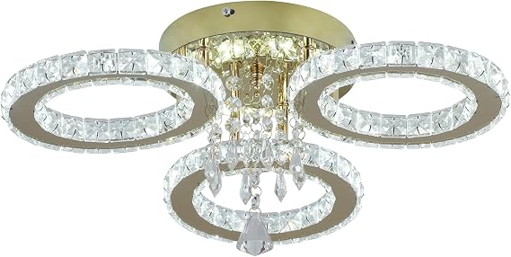 VETRULUS Crystal LED Chandelier Gold Flush Mount Light Bedroom Dimmable [Energy Class E]