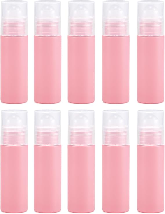 5ml ピンクプラスチックローラーボトル クリアキャップ付き 詰め替え可能 ロールオンコンテナ 旅行用香水ローラーボトル エッセンシャルオイル、香水、リップクリーム、DIY化粧品用 – 10個セット